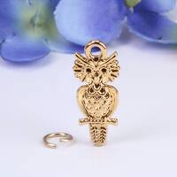 Owl Charm, Traditional Charm, Made from Solid Cast Yellow Gold, British Hallmarked