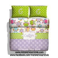 Owl Bedding -  Custom Toddler Bedding - Owl Personalized Bedding - Create your own bedding, color, s