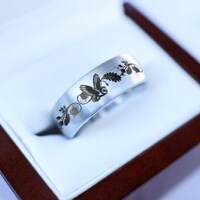 Owl Wedding Ring, Winged Owl Ring, Flying Owl In The Forest Ring, Treeline Wedding Band, Art Nouveau