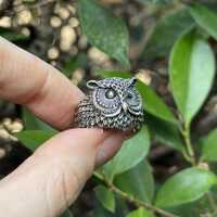 Owl Head Ring STERLING SILVER 925 Symbol of Wisdom Talisman Amulet Totem Animal Bird