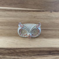 Enameled chubby white owl statement ring size 7 NWOT