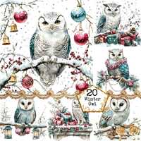 JPEG Watercolor Winter Owl Clipart Bundle Christmas Owl Clipart Christmas Decor Instant Download Pap