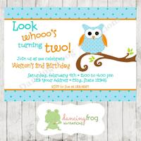 Owl Birthday Invitation - Custom Printed Birthday Invitation - by Dancing Frog Invitations