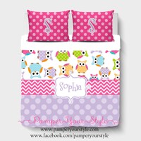 Owl Comforter or Duvet -  Custom Toddler Bedding - Owl Personalized Bedding - Create your own beddin
