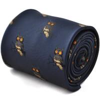 Navy tie with owl design with signature floral design to the rear by Frederick Thomas FT1794