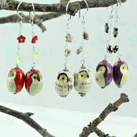 Colourful Owl Earrings. Long Bird Earrings. Nature Earring Gifts. Owl Jewellery for Her. Porcelain C