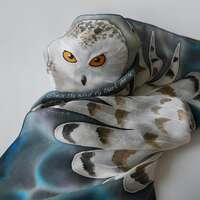 Hand painted silk scarf - The Snowy owl- owl silk scarf-bird scarves-wings scarf