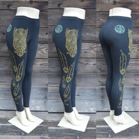 Gold Owl and Feather Leggings - Women's Leggings - Yoga Leggings - Women's Yoga Pants - Blac