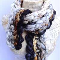 Snowy Owl Scarf Long Chunky Knit Ultra Luxe Merino Silk Autumn Winter Spring Colors Cream White Silv
