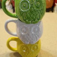Ceramic OWL Mug Cup - Coffee Tea or decoration - Kitchen Vessel Large  Cup White   om