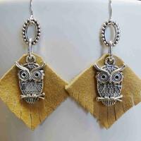 Pewter Owl Earrings with Deerskin leather backing