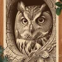 Great Horned Owl in Forest Laser Engraving PNG, Forest Wildlife Wood Burn File, PNG for CNC Etching