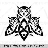 Celtic Owl Bird Trio Knot Tribal Vector File for Cut, Print, Vinyl, Laser, SVG, Cricut, Silhouette d