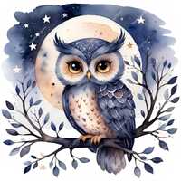 10 Owl Clipart | Moonlight, Branches & Stars, Printable Watercolor clipart, High Quality JPG, Di
