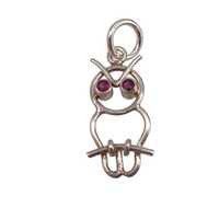 Vintage 925 Sterling Silver Owl with Red Gem Set Eyes Animal Charm Bracelet Traditional Pendant Neck