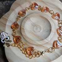 Heart Link Bracelet, Gold Chain with Owl Charm