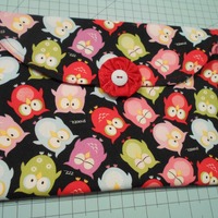 NEW ~ Handmade Project Bag - Owl fabric, red yo-yo, Velcro tab, batting, for Cross Stitch, embroider