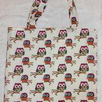 Multi coloured owls on  cream cloth shopping bag/Tote bag