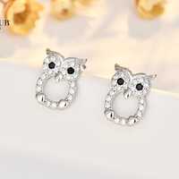 Shiny 925 Sterling Silver Cute Owl CZ Gemstone Stud Earrings Women Girl Gift UK Christmas Gift