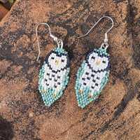 Beaded Blue Barn Owl Earrings