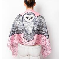Snowy Owl Hand Painted Pink Silk Scarf Owl Wing Shawl Xmas Gift 63X20
