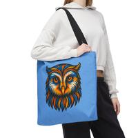 Colorful Owl Illustration Tote Bag | Blue All-Over Print