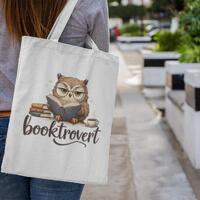 Booktrovert Canvas Tote Bag - Cute Owl Book Lover Tote, Introvert Reader Gift, Library, Book Club &a