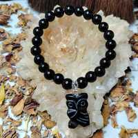 Black Obsidian Owl Bracelet, 8mm, Root Chakra, Wisdom, Psychic Protection & Intuition Grounding,