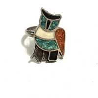 Beautiful Stone Owl - Sterling Silver and stone Ring - Sz 5.5