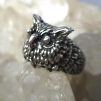 Unique Owl Ring -Sterling Silver- Hand Cast Size 7 3/d Details