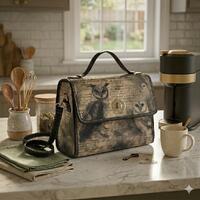 Vintage Owl Newsprint Waterproof Canvas Bag, Handbag Satchel Purse