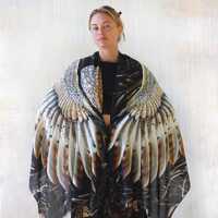 Barn Owl Wings Scarf - Rave Shawl For Music Festival - Feather Wrap Scarf Gothic Accessories For Wom