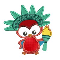 Cute Little Owl Wearing Statue of Liberty Costume Applique Machine Embroidery Digitized Design Patte