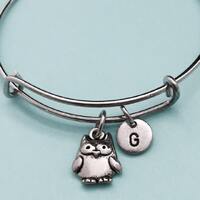 Owl bangle, owl charm bracelet, expandable bangle, charm bangle, personalized bracelet, initial brac