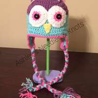 Colorful owl, Owl Hat Crochet, winter hats, Crochet hat with ear flaps, girl owl beanie, toddler gir