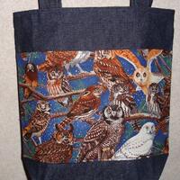 New Handmade Large Owl Nature Bird Denim Tote Bag