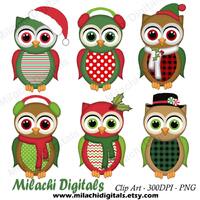 Christmas owls clipart, holiday clipart, vector graphics, winter clipart, digital clip art, commerci