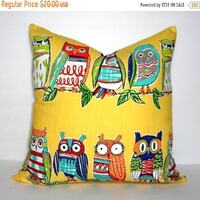Colorful Fun Bird Owl Print Aqua Red Yellow Orange Grey Bird  Pillow Cover Throw Pillow Cover 8 Prin