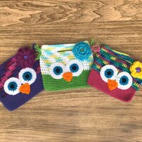 Handmade Cute Crochet Owl Handbag Multicolored Purse for Little Girls