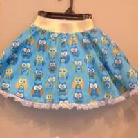 Handmade Girls size 4T blue skort with white lace and owls