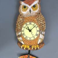 Brown Owl Pendulum Clock with Roman Numerials handmade in USA perfect Cabin woodland and nature nurs