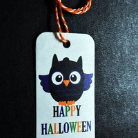Owl Halloween Party Tags - 10 Halloween Tags - Black and Purple Owl Halloween Trick or Treat Candy T