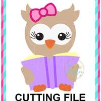 Girl Owl Reading SVG Cutting File, Owl svg, Owl cut file, book svg, book cut file, reading svg, read