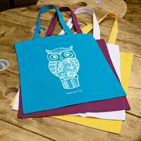 Owl Tote Bag Hand Designed Cotton Washable Doodle Bird Aztec Teal Grey Mustard Burgandy Made in York