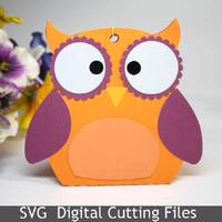 SVG cutting file template Gift Box Owl Cricut Silhouette Baby Shower Kids Birthday Present DIY  1107