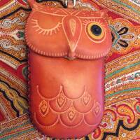 Wink owl wristlet small iPhone bag boho hippie leather new old stock