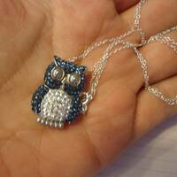 15% OFF - Owl Pendant, Sterling Silver w/ Blue and Clear CZ Stones on 18" Sterling Cable Chain