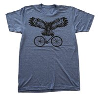Owl Shirt - An Owl Riding A Bicycle - Screen Printed Men's Unisex Shirt For Owl Lovers - Dark Cy