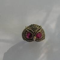 Owl Ring With Ruby Eyes In Sterling Silver