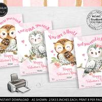 Owl Valentine's day Cards Printable Owl Valentine Gift tags Owl you need is love Classroom Valen